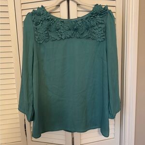 Ann Taylor Chic Teal Blouse with Ruffle Details